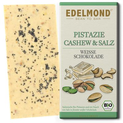 Edelmond White chocolate with salted pistachios, organic, 80 g