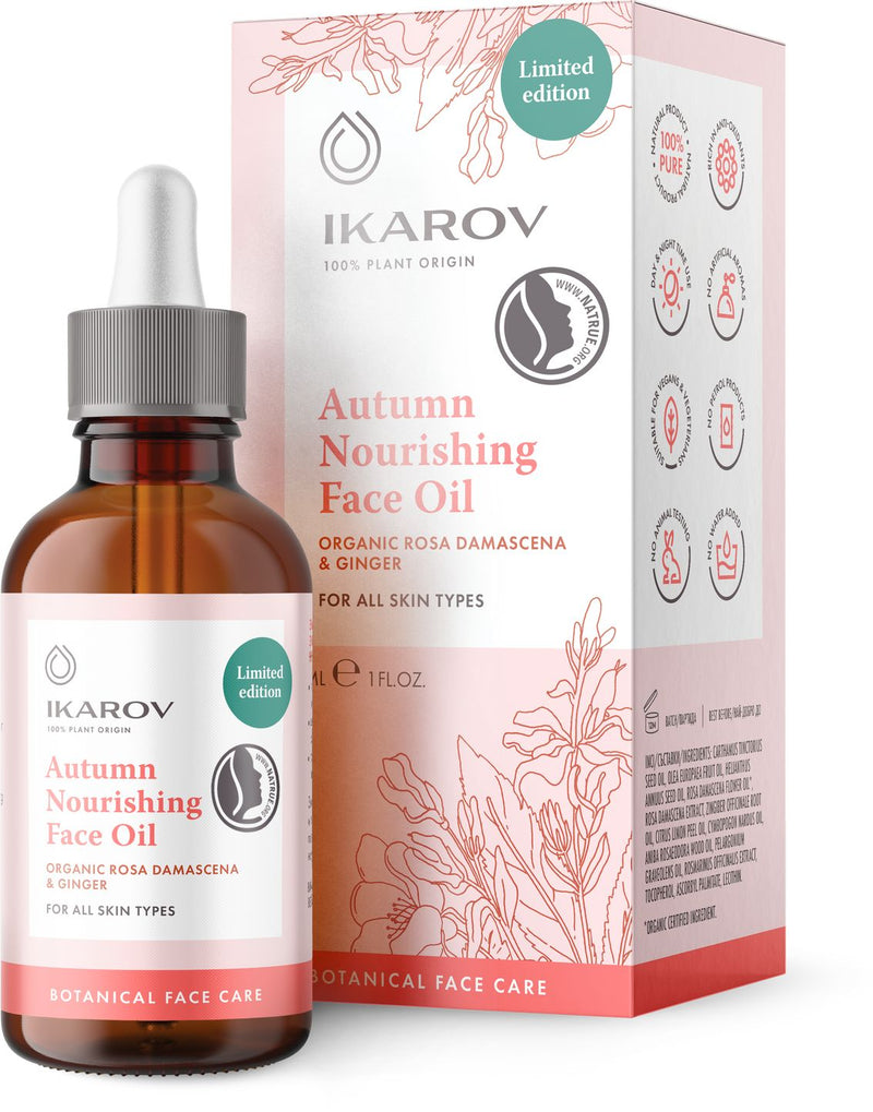 Ikarov Autumn Nourishing Face Oil  with organic rose Damascena & ginger for all ages and skin types 30ml