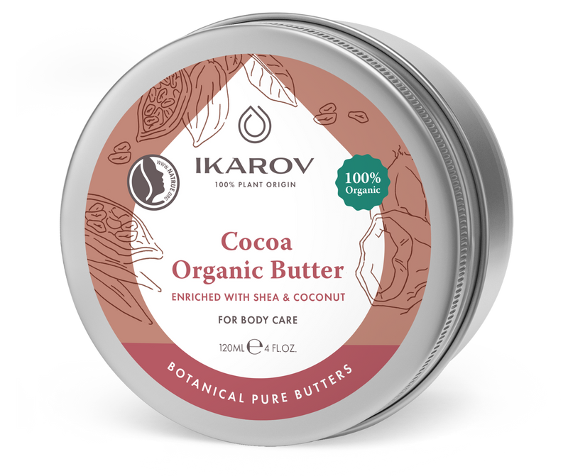 Ikarov Cocoa Organic ķermeņa sviests, kas bagātināts ar šī sviestu un kokosriekstu eļļu 120ml