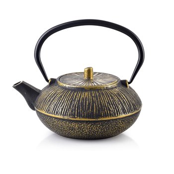 Cookini Alor tējas ceremonijas čuguna tējkanna ar reljefiem dekoratīviem zeltaini melniem tauriņiem (emaljēta tējas tvertne un filtrs), 800ml