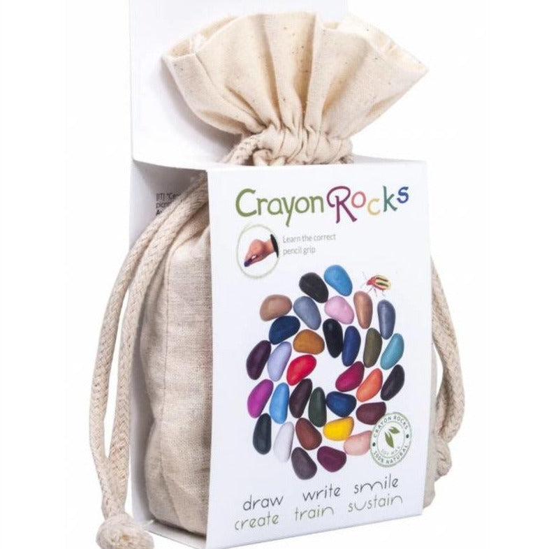 Crayon Rocks Thirty-two (32) crayons of soywax in spring, summer, autumn and winter colors in a cotton muslin bag