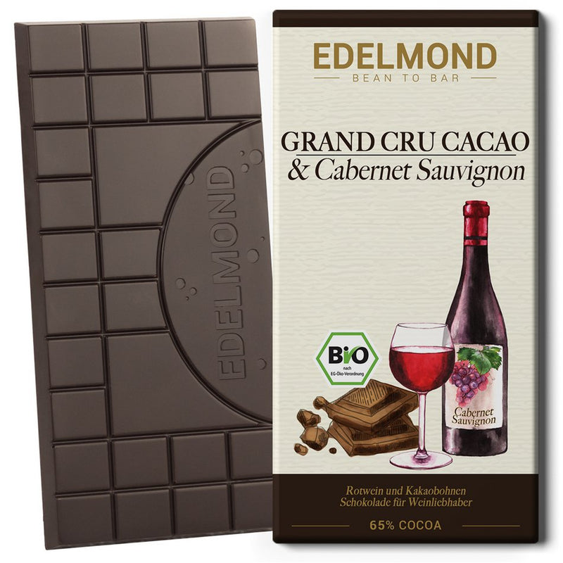 Edelmond Tumšā šokolāde Grand Cru ar Cabernet Sauvignon vīnu, organiska, 80gr