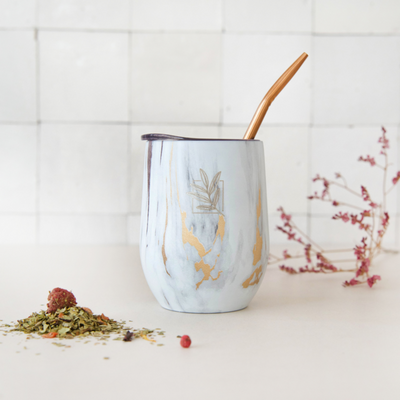 Izotermāls Original Mate tējas trauks  (kalabašs) ar marmora un zelta efektu komplektā ar bombillu
